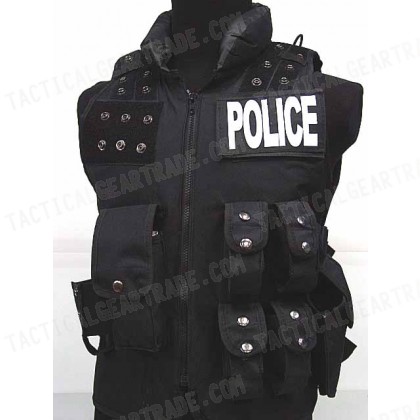 Police Milspec Combat Tactical Assault Vest Holster BK