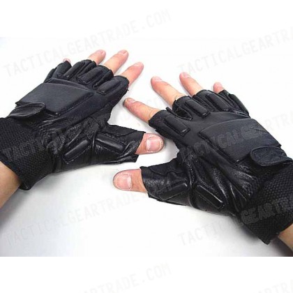 SWAT Half Finger Airsoft Supple Leather Combat Gloves