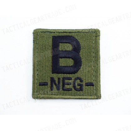 B NEG Blood Type Identification Velcro Patch Olive Drab OD