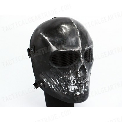 Full Face Ghost Recon Airsoft Mesh Goggle Skull Mask Black