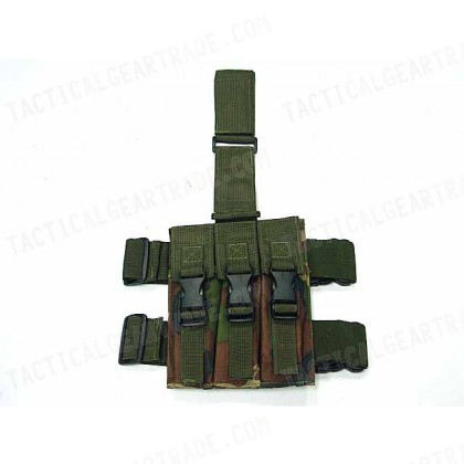 Triple MP5 Magazine Drop Leg Pouch Camo Woodland