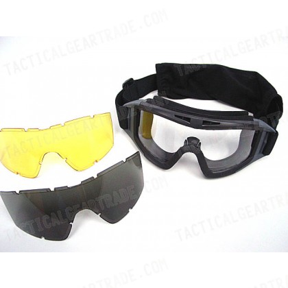 Airsoft Tactical Desert Goggle Glasses with 3 Lens Black