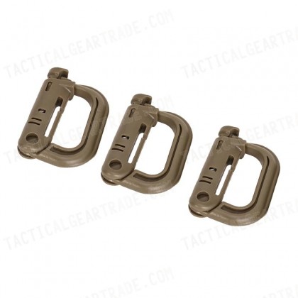 Grimloc D-Ring Locking Molle Carabiner 3pcs Pack Brown