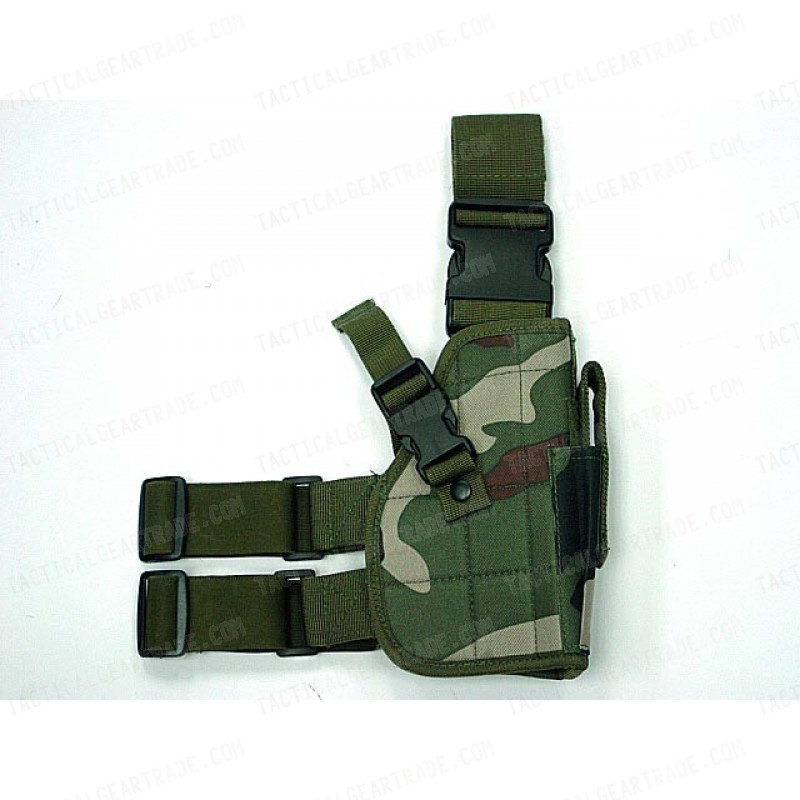 Tactical Drop Leg Pistol Holster Camo Woodland