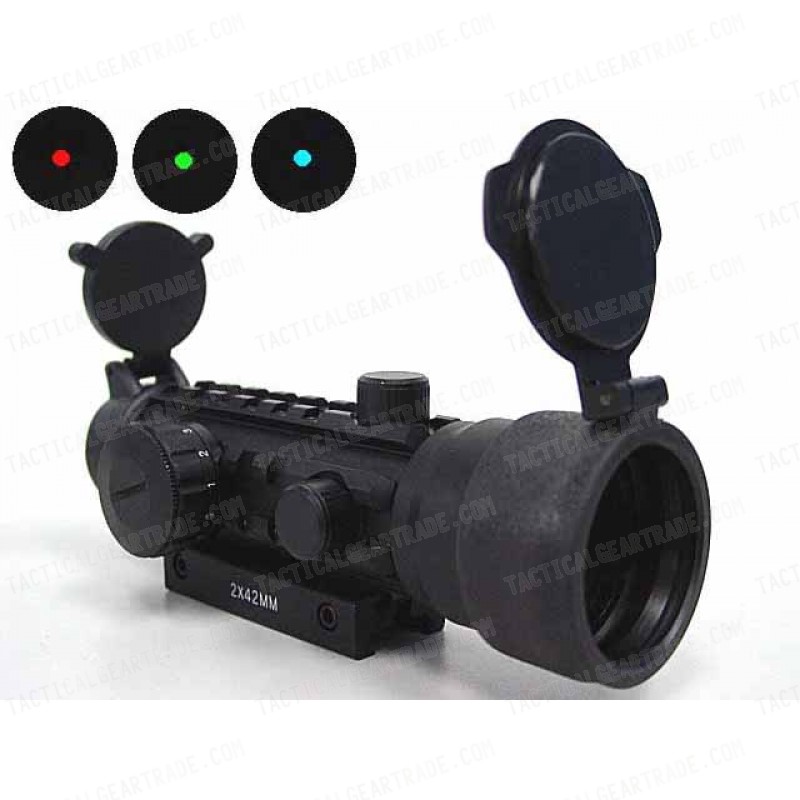 2x42 42mm Tri-rail Red/Green/Blue Dot Sight Rifle Scope