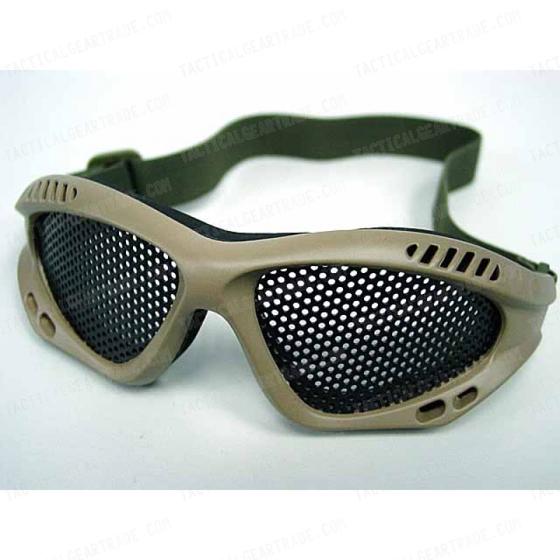Airsoft Paintball No Fog Metal Mesh Goggle Glasses Tan