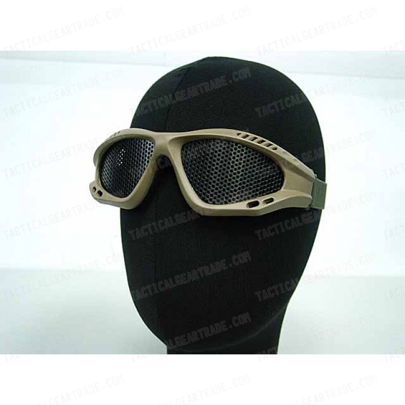 Airsoft Paintball No Fog Metal Mesh Goggle Glasses Tan