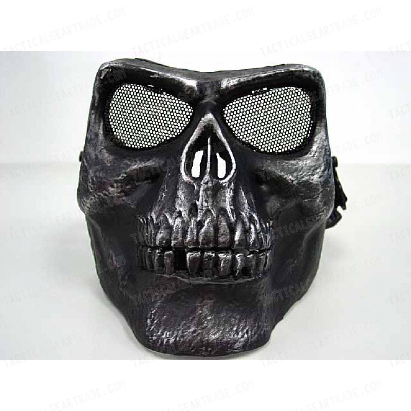 Airsoft Skull Skeleton Full Face Protector Mask Silver Black