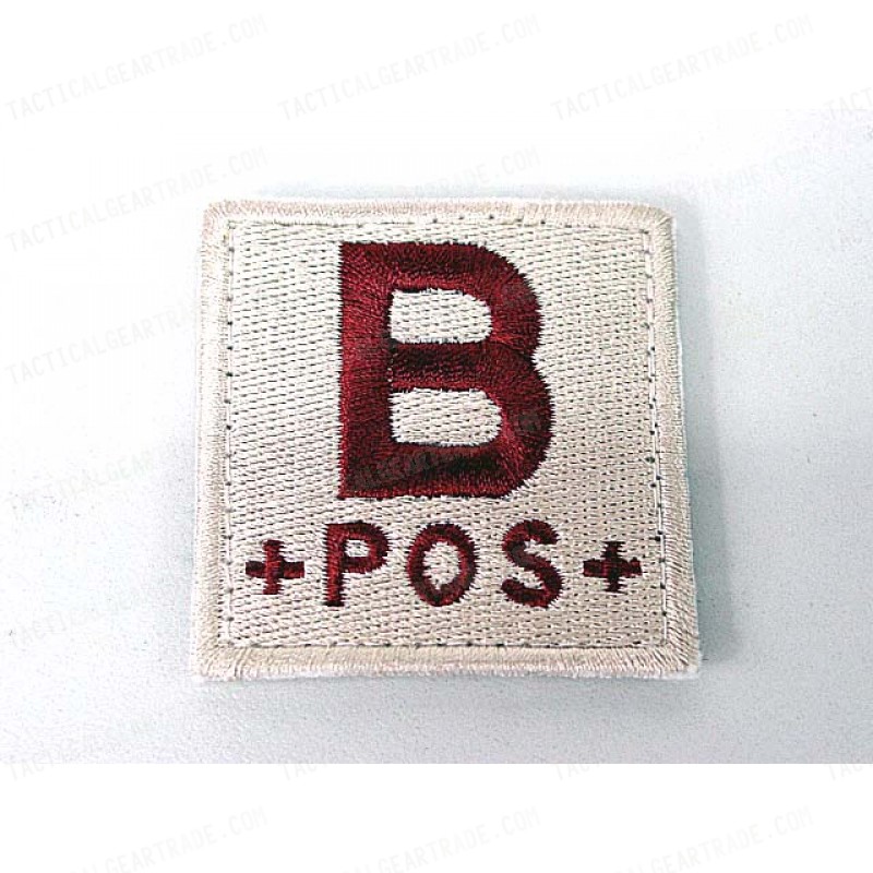 B POS Blood Type Identification Velcro Patch Tan