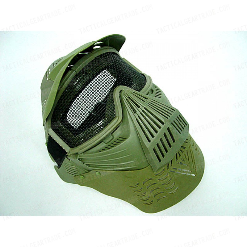 Full Face Airsoft Goggle Mesh Mask w/Neck Protect OD