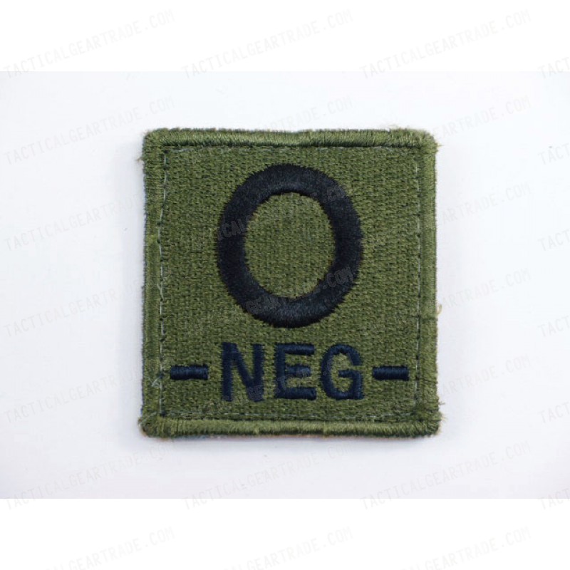 O NEG Blood Type Identification Velcro Patch Olive Drab OD