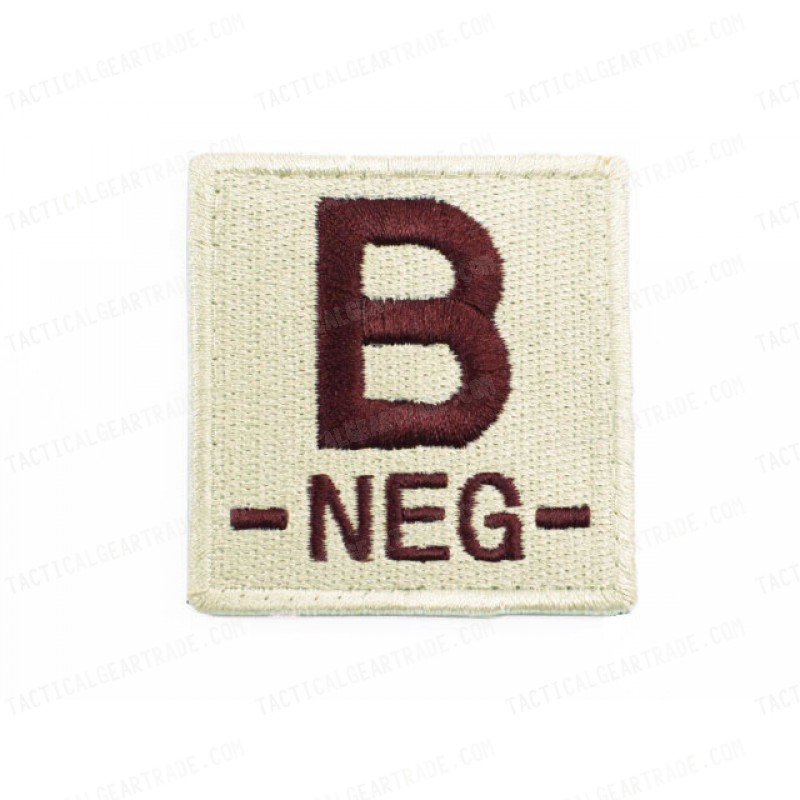 B NEG Blood Type Identification Velcro Patch Tan