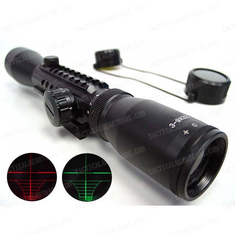 3-9x32 32mm Red/Green Illuminated Tri-rail Rifle Scope