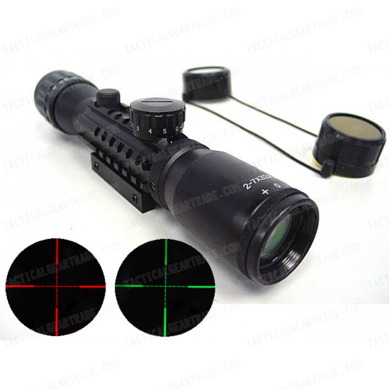 2-7x32 32mm Red/Green Illuminated Tri-rail Rifle Scope