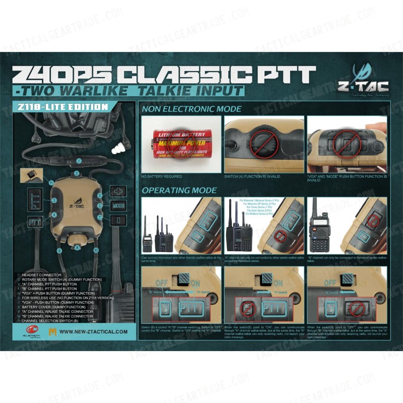 Z Tactical Z4OPS Classic PTT (Lite Edition) Black - Z118