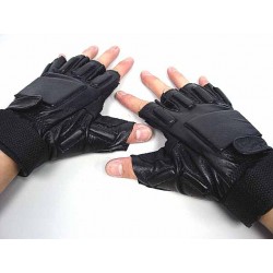 SWAT Half Finger Airsoft Supple Leather Combat Gloves